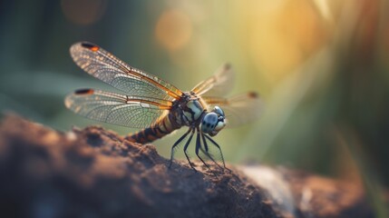 Beautiful nature scene dragonfly. Showing of eyes and wings detail. Generative AI.