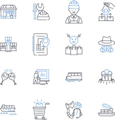 Metro courier delivery line icons collection. Express, Reliable, Punctual, Secure, Efficient, Timely, Professional vector and linear illustration. Convenient,Fast,Safe outline signs set