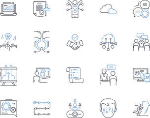 Investment analysis line icons collection. Evaluation, Valuation, Forecasting, Projections, Risk, Return, Diversification vector and linear illustration. Portfolio,Strategy,Allocation outline signs