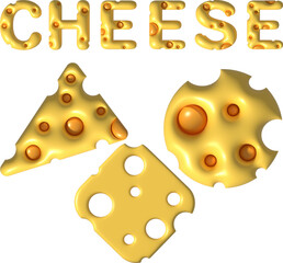3d rendering Piece of cheese, cheese icon, cheese realistic food