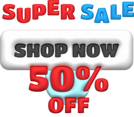 Sale banner design,Shopping deal offer discount,Super sale shop now 50 percentage off.3d illustration