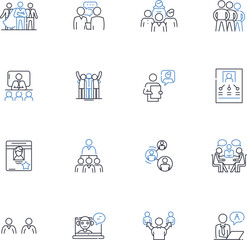 Executive Team line icons collection. Leadership, Visionary, Strategic, Cohesive, Innovative, Trusrthy, Aggressive vector and linear illustration. Decisive,Motivated,Analytical outline signs set