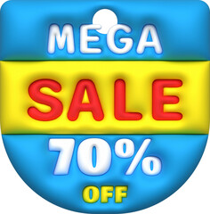 Sale banner design,Shopping deal offer discount,Mega sale 70 percentage off.3d illustration