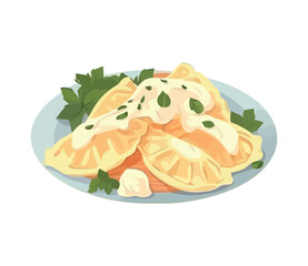 Fresh food and herbs garnish on plate