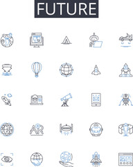 Future line icons collection. Shiny, Digital, Polished, Sleek, Modern, Computerized, Efficient vector and linear illustration. Organized,Automated,Technological outline signs set