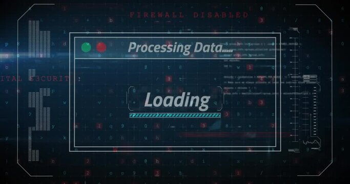 Animation of data processing and text over screen