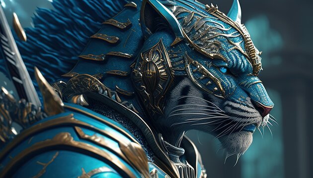 water tiger warrior, digital art illustration, Generative AI