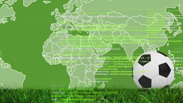 Animation of data processing over football and world map