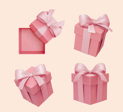 3D pink gift box element set