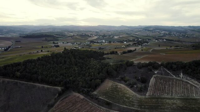 Farms in Southern France. Aerial drone reveal shot