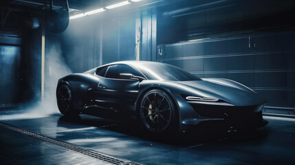 Obraz na płótnie Canvas Futuristic sports car concept in modern environment - Created with Generative AI technology