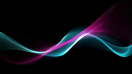 a light wave effect on black background, in the style of dark aquamarine and pink - Generative AI