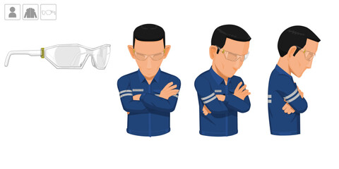 worker with glasses on white background