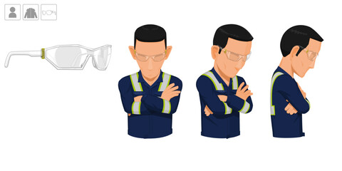 worker with glasses on white background