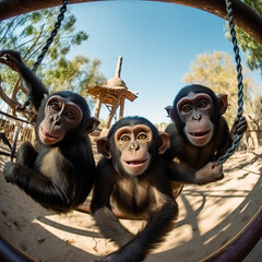 Three cute monkeys at the zoo