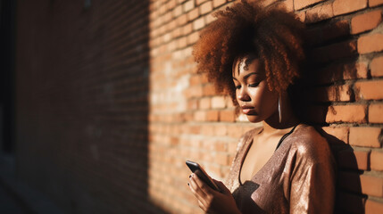 A beautiful African American woman using a smartphone