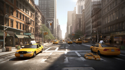 newyork city street taxi - obrazy, fototapety, plakaty