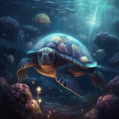 Obraz premium A cute turtle in the night sky Generative Ai