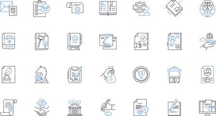 Admissible line icons collection. Permissible, Allowable, Acceptable, Justified, Legitimate, Valid, Lawful vector and linear illustration. Authorized,Sanctid,Approved outline signs set