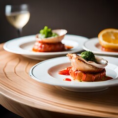 An Elegant Multi-Course Seafood Dinner.Generative AI