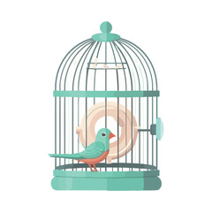 Cute bird trapped in a cage