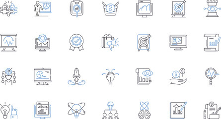 Design line icons collection. Creativity, Innovation, Aesthetics, Functionality, Simplicity, Elegance, Artistry vector and linear illustration. Precision,Quality,Ergonomics outline signs set