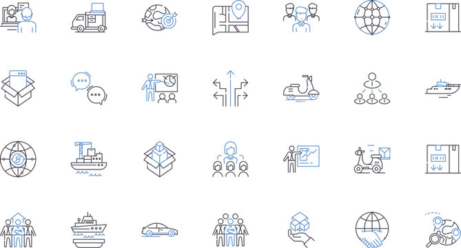 Provisioning line icons collection. Deployment, Allocation, Provision, Supply, Stockpile, Furnishing, Equipping vector and linear illustration. Outfitting,Preparing,Arranging outline signs set