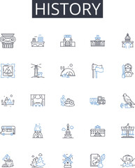 History line icons collection. Culture, Legacy, Tradition, Timeline, Chronology, Past events, Ancestral records vector and linear illustration. Anecdotal accounts,Chronicles,Folklore outline signs set
