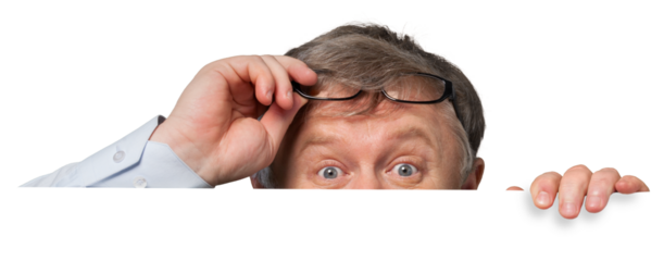 A positive adult man holds white billboard