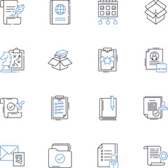 Document reproduction line icons collection. Photocopying, Scanning, Printing, Duplication, Replication, Cloning, Xeroxing vector and linear illustration. Copying,Reproduction,Duplicating outline