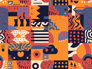 Textured Americana: A Vibrant and Textured Pattern with Iconic American Imagery