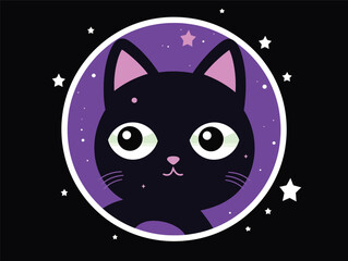 Purrfectly Eye-Catching: A Feline Logo with Simplified Shapes and Stars