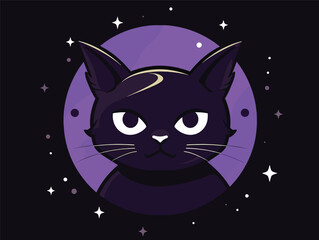 Charming Cat: A Kawaii Manga Feline in a Meticulously Designed Celestial Logo