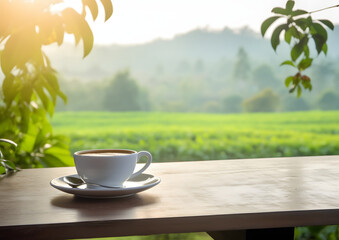 Morning Coffee on Plantation Table, Generative AI