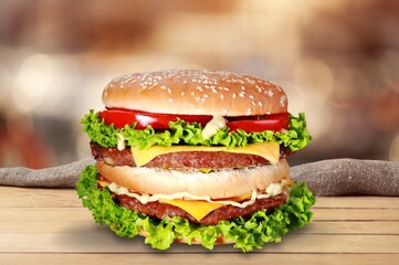 Tasty Chicken burger with cheese and meat, fast food
