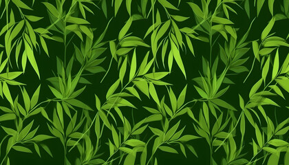 Fototapeta na wymiar Natural green bamboo with leaf seamless pattern, Generative AI