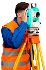 Portrait of a Land Surveyor Working with Modern Theodolite