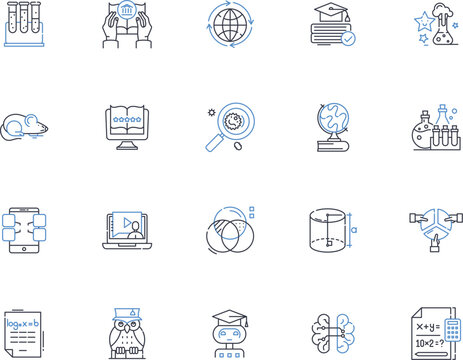 Testing Ground line icons collection. Experimentation, Evaluation, Prototype, Analysis, Assessment, Sample, Verification vector and linear illustration. Assessment,Observation,Validation outline signs