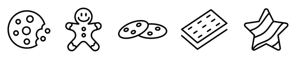 Conjunto de iconos de galletas. Concepto de comida. Postre, pasta dulce, galleta artesanal., muñeco de pan. Ilustración vectorial