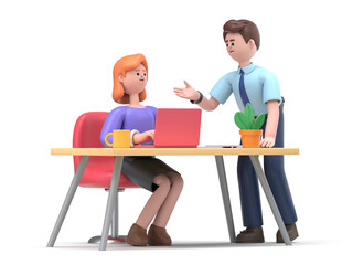 3D illustration of business people having casual discussion during meeting,Business meeting concept.3D rendering on white background.
