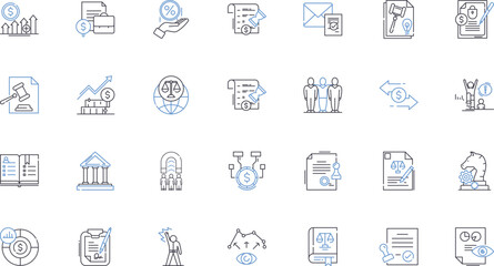 Barrister enterprise line icons collection. Courtroom, Litigation, Advocacy, Legal, Expertise, Counsel, Barristers vector and linear illustration. Advocate,Solicitor,Justice outline signs set