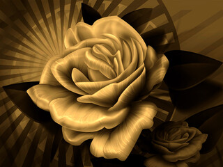 Variegated yellow painted rose in antique painting