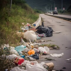 Side of the road full of rubbish