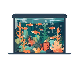 Goldfishes landscape swimming in aquarium