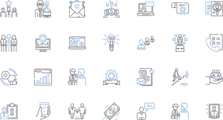 Staff management line icons collection. Leadership, Communication, Motivation, Training, Delegation, Recognition, Performance vector and linear illustration. Morale,Retention,Empowerment outline signs