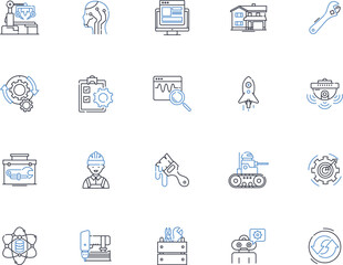 Joiner line icons collection. Woodworking, Carpentry, Craftsmanship, Custom, Design, Installation, Repairs vector and linear illustration. Finishing,Restoration,Detail-oriented outline signs set