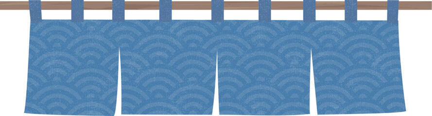 紺の水引暖簾　青海波の和柄入り