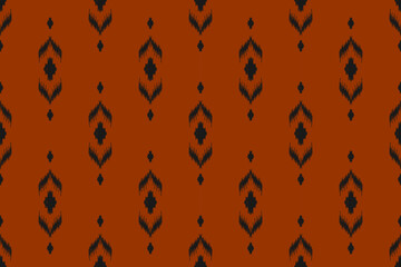 Orange fabric ikat pattern art. Geometric ethnic seamless pattern traditional. American, Mexican style. Design for background, wallpaper, fabric, clothing, carpet, textile, batik, embroidery.