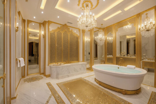 A luxurious and spacious bathroom with a Jacuzzi bathtub. Generative AI