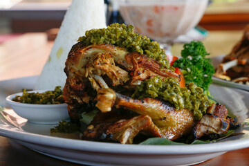 Fried Duck with Green Chili (Bebek Cabe Hijau) Indonesian Traditional Food